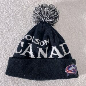 Molson Canadian NHL Columbus Blue Jackets White Black Knit Toque Beanie Hat